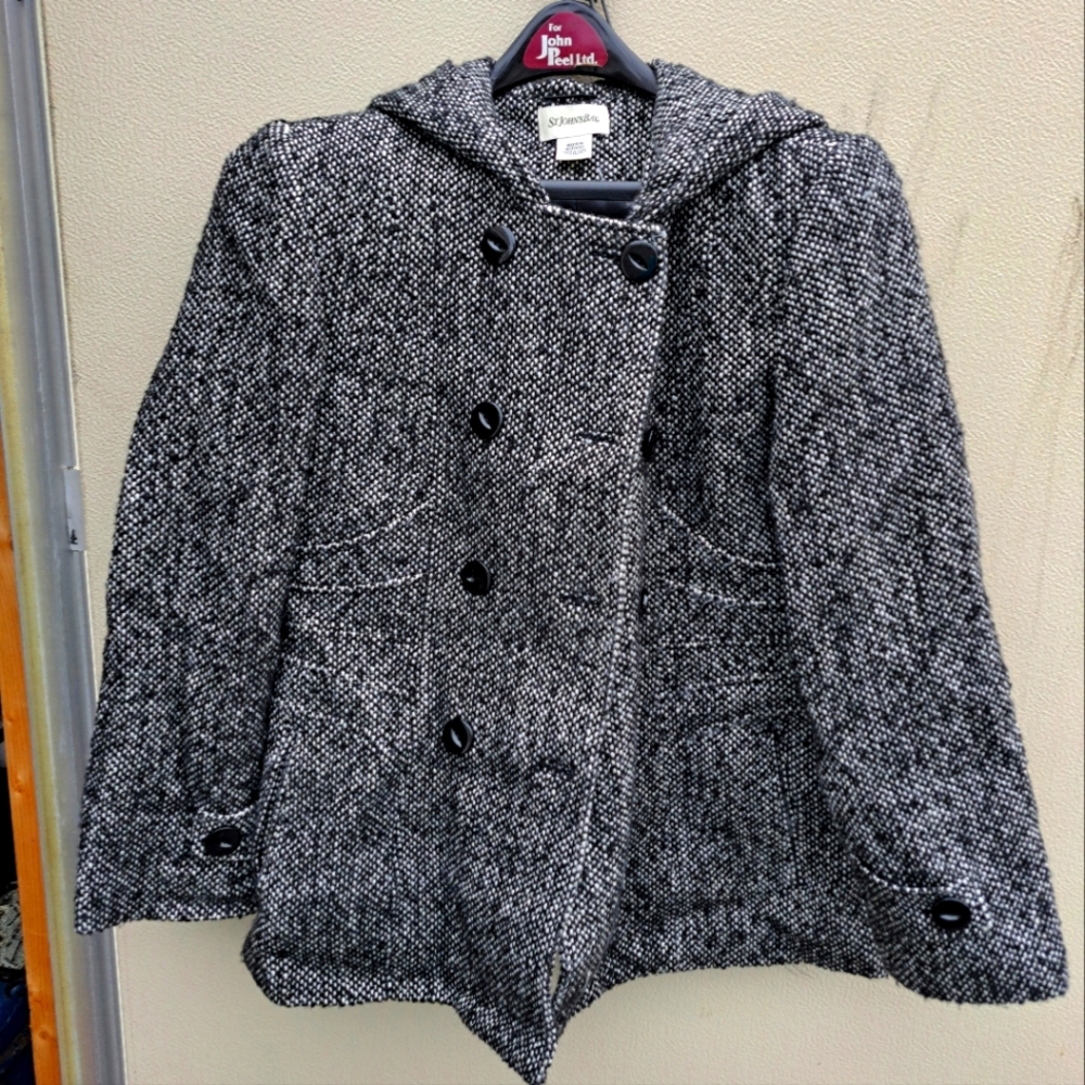 St John's Bay women's medium wool Tweed double-breasted peacoat black and ivory